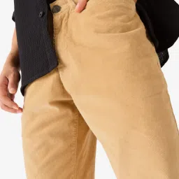 The Souled Store Beige Cotton Slim fit Cotton Casual Trousers image 2