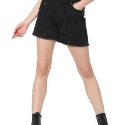 Only Black Cotton Embellished Shorts-picture-25