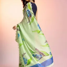 navyasa by liva Dark Green Printed Saree With Unstitched Blouse image 2