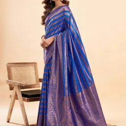 Satrani Blue & Copper Woven Saree With Unstitched Blouse image 2