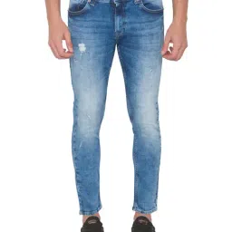 Spykar Mid Blue Cotton Slim Fit Distressed Jeans-image-48