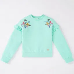 Ed-a-Mamma Kids Green Cotton Embroidered Full Sleeves Sweatshirt image 1