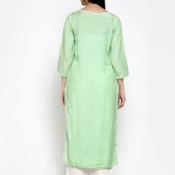 DART STUDIO Green Linen Embroidered Straight Kurta image 2