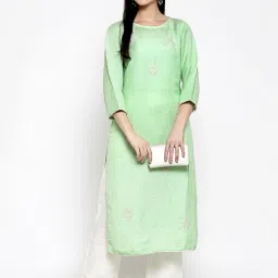 DART STUDIO Green Linen Embroidered Straight Kurta image 4