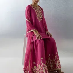 Vark by Westside Magenta Embroidered Cotton-Blend Straight Ethnic Set image 3
