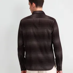 Arrow Sport Dark Brown Cotton Slim Fit Striped Shirt image 2