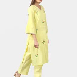 DART STUDIO Yellow Cotton Embroidered Straight Kurta image 4