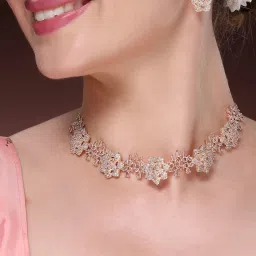 NVR Rose Gold Plated American Diamond Studded Handcrafted Jewellery Set image 2