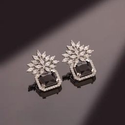 Voylla Silver Sparkling Elegance Elysian Veil American Diamond Stud Earrings-picture-8