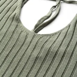 The Roadster Lifestyle Co. Drop-Shoulder Sleeves Tie-Ups Detailed Ribbed Acrylic Pullover image 5