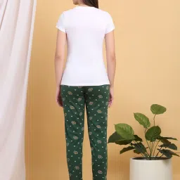 Sweet Dreams White & Green Cotton Printed T-Shirt With Pyjamas image 2
