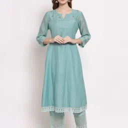 DART STUDIO Blue Embroidered Straight Kurta image 1