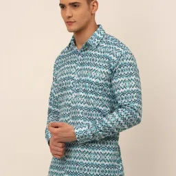 Jainish Sky Blue Cotton Regular Fit Printed Shirt image 3