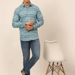 Jainish Sky Blue Cotton Regular Fit Printed Shirt image 5