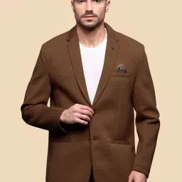 SHOWOFFFF Brown Cotton Solid Slim Fit Blazer image 2