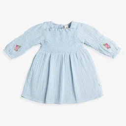ed-a-mamma baby Ed-A-Mamma Girls Blue Cotton Self Design Casual Dress with Bloomer image 2