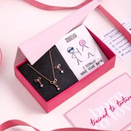 Zavya Rose Gold Plated Simply Bow 925 Sterling Silver Necklace & Earring Set Gift Hamper-picture-31