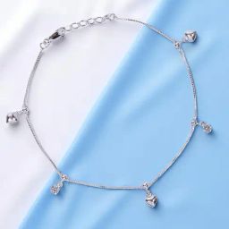 Taraash 925 Sterling Silver Heart & CZ Charms Single Anklet for Women-picture-38