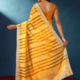 Saree Mall Yellow Embellished Sarees With Unstitched Blouse image 2