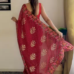 Saree Mall Red Embellished Sarees With Unstitched Blouse image 2