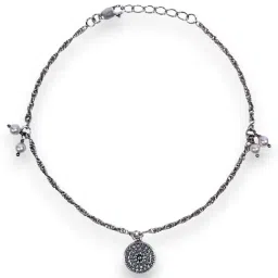Taraash 925 Sterling Silver Single Silver Round Pearl Charm Chain Anklets for Women image 2