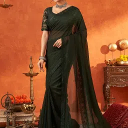 Saree Mall Green Embellished Sarees With Unstitched Blouse image 2