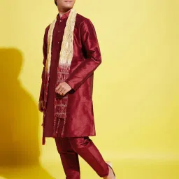 VASTRAMAY Boys Maroon KurtaSets image 2
