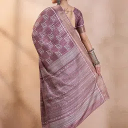 Saree Mall Purple Printed Sarees With Unstitched Blouse image 2