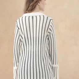 RAREISM White Viscose Striped Long Sleeves Shrug image 2