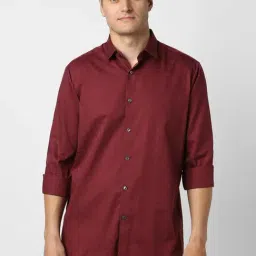 Peter England Maroon Regular Fit Textured Casual Shirt-image-0