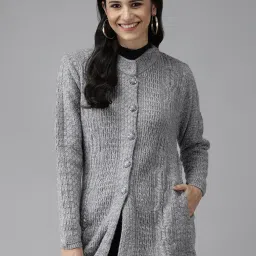 Cayman Grey Woolen Textured Longline Cardigan image 1