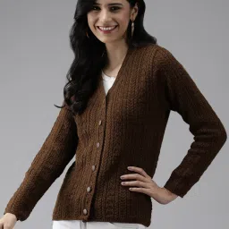 Cayman Coffee Brown Woolen Textured Cardigan image 3