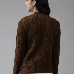 Cayman Coffee Brown Woolen Textured Cardigan image 2