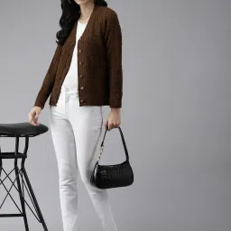 Cayman Coffee Brown Woolen Textured Cardigan image 4