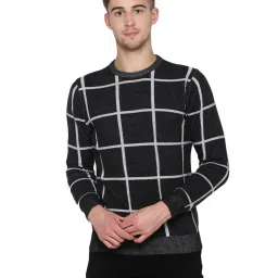 Red Tape Black Regular Fit Checks Sweater image 1