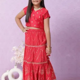 Biba Girls Red Printed Embellished Lehenga Set-picture-35