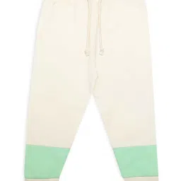 MiArcus Kids Off-White & Green Cotton Color Block Joggers image 1