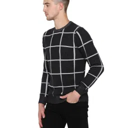 Red Tape Black Regular Fit Checks Sweater image 3