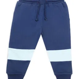 MiArcus Kids Blue & White Cotton Color Block Joggers image 1