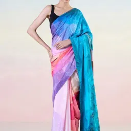 navyasa by liva Pink & Blue Printed Saree With Unstitched Blouse-picture-13