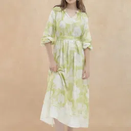 RAREISM Green Cotton Printed Long Sleeves Dress-image-99