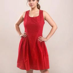 Zink London Red Fitted Self Pattern Dress-picture-0