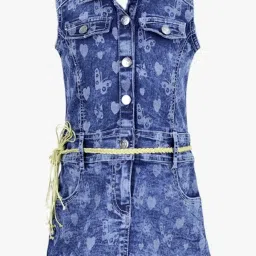 Peppermint Kids Indigo Printed Dress With Braided Belt image 1