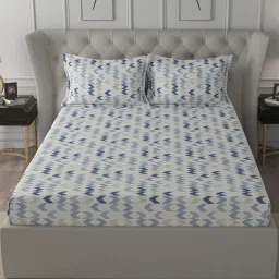 In-House by Maspar Blue 200 TC Cotton Printed Bed Sheet with 2 Pillow Cover image 2