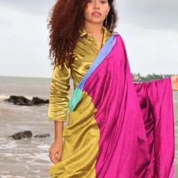Chidiyaa Handwoven Cotton Pink Rainbow Saree image 2