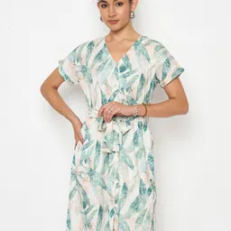 Color Cocktail Tropical Printed Shirt Dress-image-84