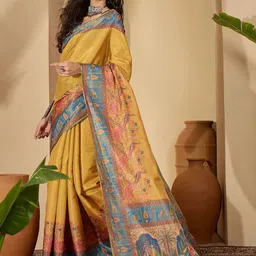 Satrani Ethnic Motifs Printed Pure Cotton Saree image 5