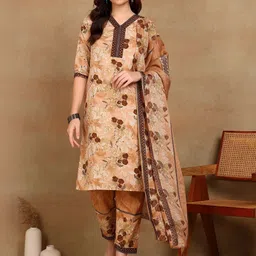 AARAGANA Women Floral Printed Regular Gotta Patti Kurta with Trousers & Dupatta-image-16