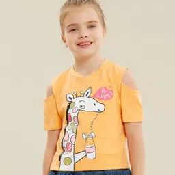 Kookie Kids Cold Shoulder Top Giraffe Print - Orange-picture-28