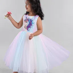 Babyhug Sleeveless Sequins Detailing Party Gown - Multicolour image 1